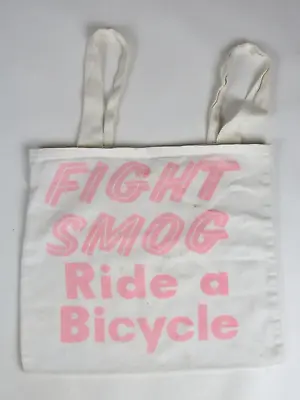 Vtg 1970's Fight Smog Ride A Bicycle Small Cotton Backpack Bag Tote 70s 80s • $34.18