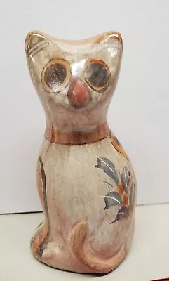 Tonala Mexican 5 5/8  Cat Figurine Folk Art HAND PAINTED Pottery EUC • $9.52