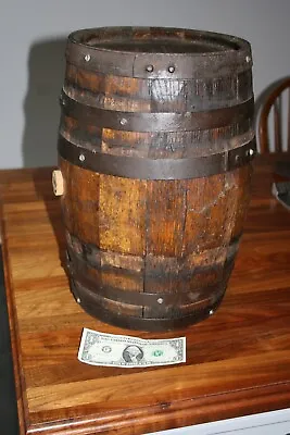 Antique Vintage Primitive 17  Wine Rum Wood Barrel Keg Cast Iron Bands • $99.95