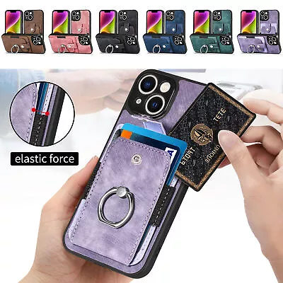 Leather Card Pocket Ring Holder Case For IPhone 15/7/8 Plus 14 12 13 Pro Max SE3 • $16.89