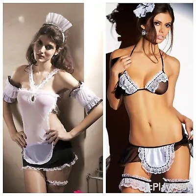 £10.99 • Buy Sexy French Maid Outfit See-through Waitress Costume Woman Fancy Dress Lingerie
