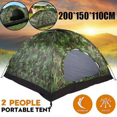 2 Person Camping Tent Family Hiking Camouflage Tent Shade Shelter Portable Tent • £16.89