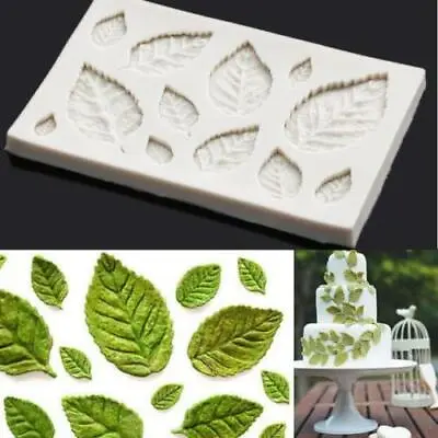 ROSE LEAVES Silicone Fondant Mould Cake Flowers Leaf Decorating Baking Mold 2 • £4.24