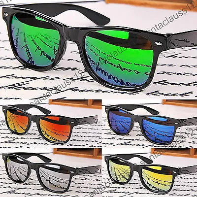 Sunglasses Black Glossy Rectangular Frame Vintage Retro Mens Womens UV400  • £7.95