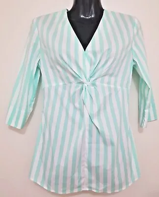 Size 10 Women's Aqua Green & White Stripe 3/4 Sleeve 'rhodes & Beckett' Top Bnwt • $30