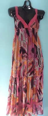 NWT ICE Pink Orange Print Boho Tired Maxi Crochet Trim Size M • $69