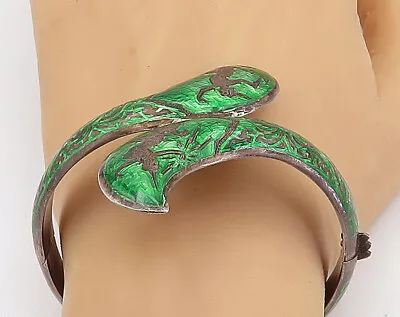 SIAM 925 Sterling Silver - Vintage Enamel Dancer Bypass Bangle Bracelet - BT2824 • $109.98