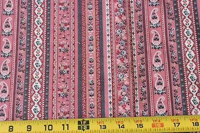 By 1/2 Yd Vintage Pink & Blue Floral Striped Quilt Cotton Cranston P9738 • $5.50