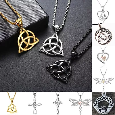 Women Silver Plated Celtic Knot Cross Heart Pendant Necklace Good Luck Jewellery • $1.67