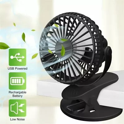 Mini 3 Speeds USB Rechargeable Cooling Fan Clip On Desk Baby Stroller Portable • $14.99