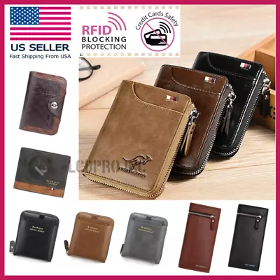 Mens RFID Blocking Leather Wallet Credit Card ID Holder Zipper Purse Waterproof • $9.43