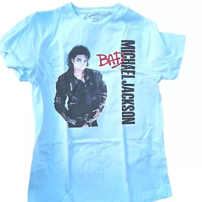 Primark Michael Jackson Bad Graphic Tour White Cotton T-shirt Men M • £15.50