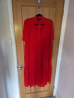 New Look Red Tie Neck Dress With Frill Layered Detail Size 18 • £3