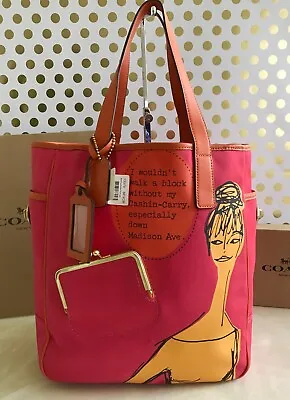 Nwt Coach Bonnie Cashin Fuchsia Orange Canvas Tote Cash & Carry 13379 • $337.22