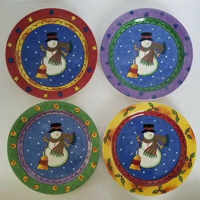 4 Sango Sweet Shoppe Christmas Snowman 8 1/8  Salad/Dessert Plates 3041 • $42.50
