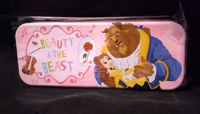 Beauty & The Beast Metal Pencil Box Case Tin NWT Belle Rose Pink Disney • $14.39
