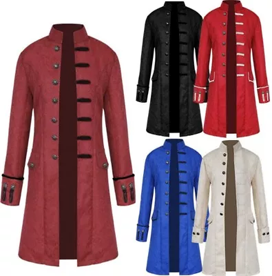 Mens Vintage Gothic Steampunk Jacket Military Blazer Frock Pirate Coat Outwear • £23.86