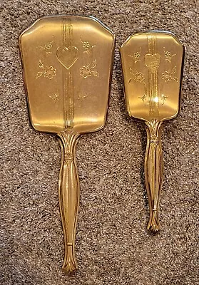 Vintage Vanity Brush Hand Mirror Set Gold Tone Ornate Heart Flower  Lot • $9.99