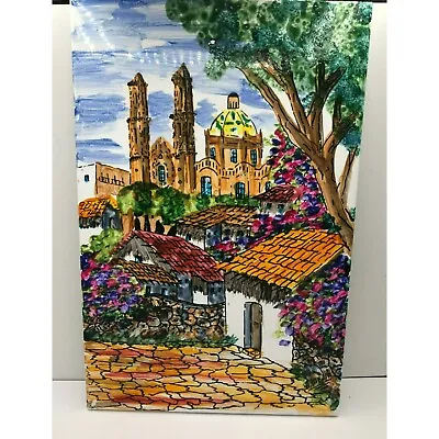 Hand Painted Large Mexican Tile Painting Of Mexico City Signed By Artist A Mejia • $49.99