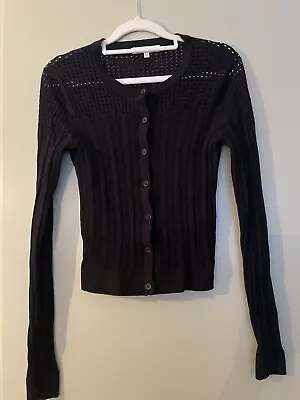 VERONIKA Maine M Black Long Sleeve Cardigan Ribbed With Pattern As New • $10