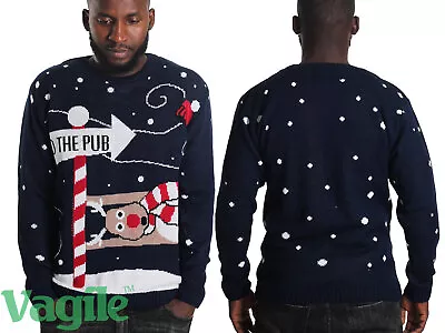 Men To The Pub Kniktted Long Sleeve Christmas Jumper Sweater X-mas Jumper • £13.89