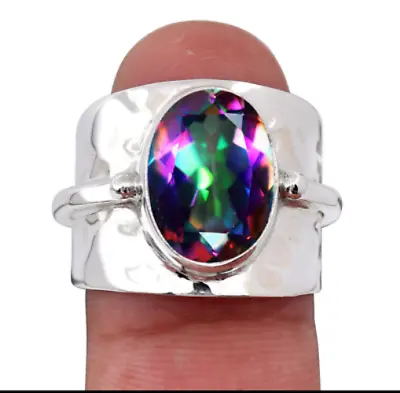 $12.06 • Buy Mystic Topaz Gemstone 925 Sterling Silver Handmade Gift Band Ring All Size MT04