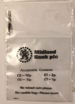 Unused Vintage Midland Bank Plastic Coin Money Bag 1980’s For Coin Collecter • £2.95