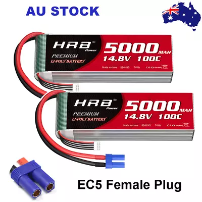 2pcs HRB 4S 14.8V 5000mAh 100C EC5 LiPo Battery For RC Drone Airplane Car Truck • $121.25