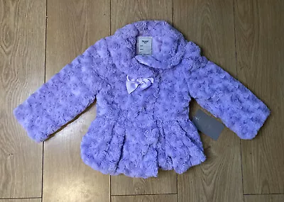 Mayoral Chic BNWT Girls 2 Years Lilac Faux Fur Coat Jacket Lined 92cm  24 Months • £30