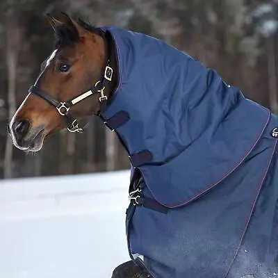 Rambo Optimo 0g Turnout Horse Rug Hood Neck Cover - Navy/Burgundy/Teal • £67.95