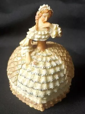 Victorian Lady Dresser Powder Jar Trinket Box Dressed Beige Gold & /Rhinestones • $29.99