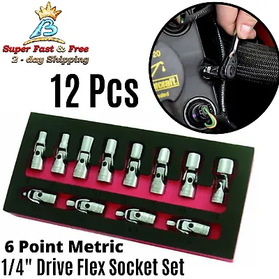 Flex Socket Set 1/4 Inch Swivel Flex Socket Set Metric Drive 6 Point 12 Pcs New  • $83.32