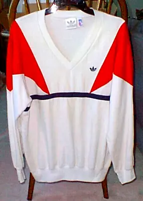 VINTAGE Adidas 80s Tennis Geometric Design SHIRT Size L Long Sleeve • $29.99