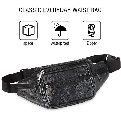 Fashion Leather Fanny Pack Multi Zippered Waist Bag Hip Belt Purse Black Pouch • $7.84