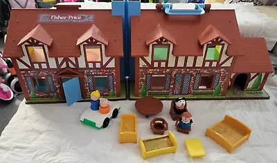 Vintage Fisher Price Little People Play Family 952 Brown Tudor House W Furniture • $34