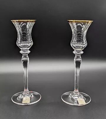 Vintage Mikasa Jamestown T2703 Gold Rimmed Glass Candlestick Holders Austria • $34.99