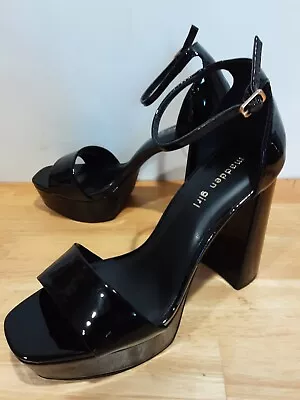 NEW Madden Girl Omega Shoes Size 9.5 Black Patent Leather 5  Block Heel Straps • $45