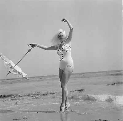 Actress Mamie Van Doren Poses At The Beach In LA 1956 OLD PHOTO 3 • $9