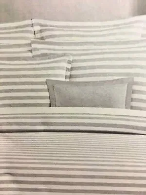 Nicole Miller Super Soft Woven Cotton Grey White Stripe Duvet Cover Set  - King • $89.95