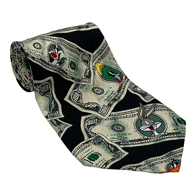 LOONEY TUNES  Mania Neck Tie 100's Silk Money LOONEY FRIENDS 1995 • $7.98