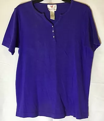 Quacker Factory Women's Shirt Solid Short Sleeves Pullover Purple Small • $7.50