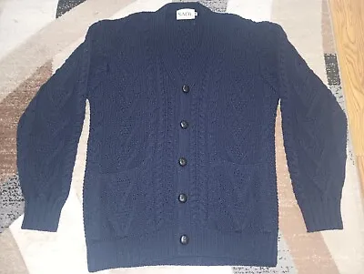 Saol Irish Wool Navy Cardigan Sweater Men's Medium • $90