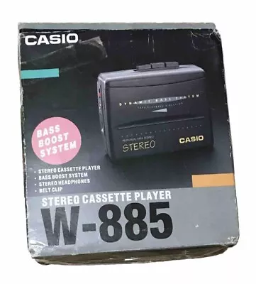 Casio Portable Stereo Cassette Player W-885 Bass Boost System Belt Clip Unused • £6.99