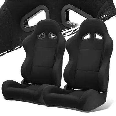 Black Pineapple Seat Fabric Left/Right Type-R Style Racing Bucket Seats + Slider • $301.38