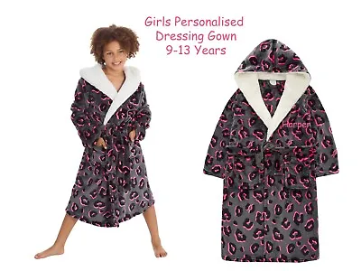 Girls Personalised NeonAnimal Print Dressing Gown -13 Years  Soft Flannel Fleece • £15.50