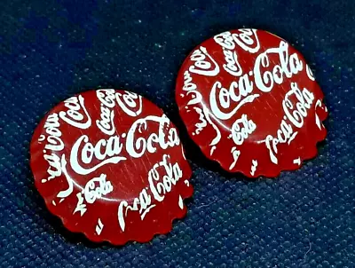 Vintage Coca Cola Bottle Cap Shape Post Earrings Red White Logo • $10