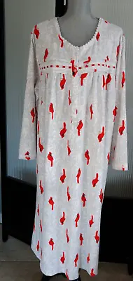 NOIRE Women's 2X Soft Micro Fleece RED CARDINAL BIRDS Nightgown L/S NWOT $68 • $32