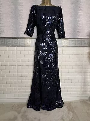 QUIZ Navy Blue Sequins Long/Midi Prom/ball/Evening/Occasion DRESS SIZE 14-16 • £7.77