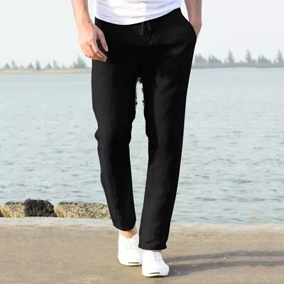 Mens Summer Casual Harem Pants Beach Pocket Cotton Linen Baggy Hippy Trousers • $16.04