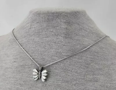 Petite Sterling Silver Mother Of Pearl & Marcasite Butterfly Pendant Necklace • $29.99